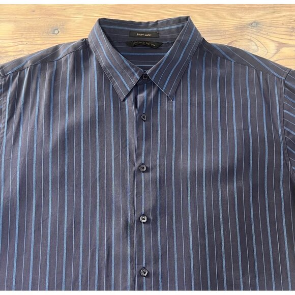 Axist Surf Soft Button Up Shirt Mens XL Navy Stripe Short Sleeve Casual  Modal - Picture 3 of 6
